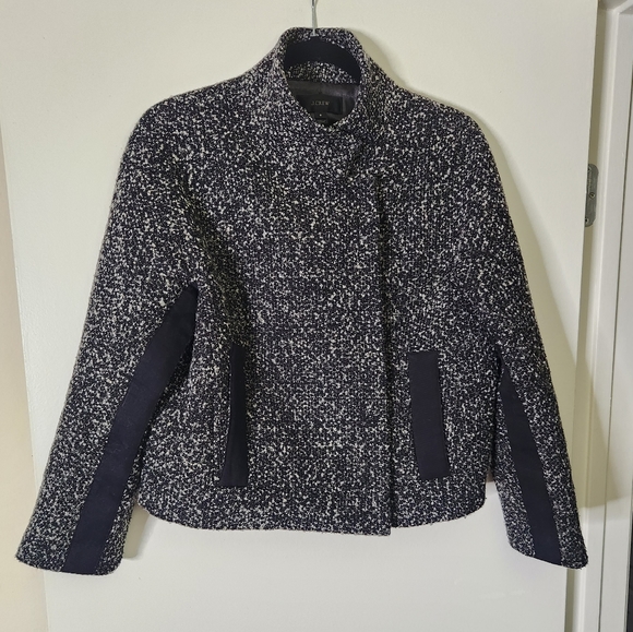 J. Crew wool blend black & white marled boucle tweed jacket size 8 - Picture 3 of 11